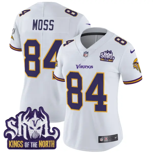 Womens Minnesota Vikings King Of The North Patch Throwback Vapor Limited Jersey Randy Moss Jersey White