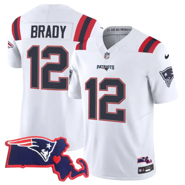 Womens New England Patriots Massachusetts Patch Vapor Jersey Tom Brady Jersey White