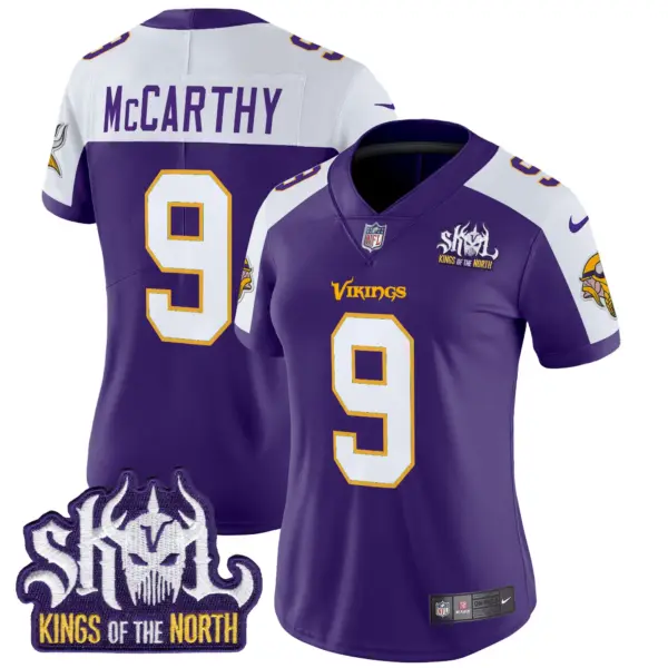 Womens Minnesota Vikings King Of The North Patch Throwback Vapor Limited Jersey JJ Mccarthy Jersey Purple Alternate