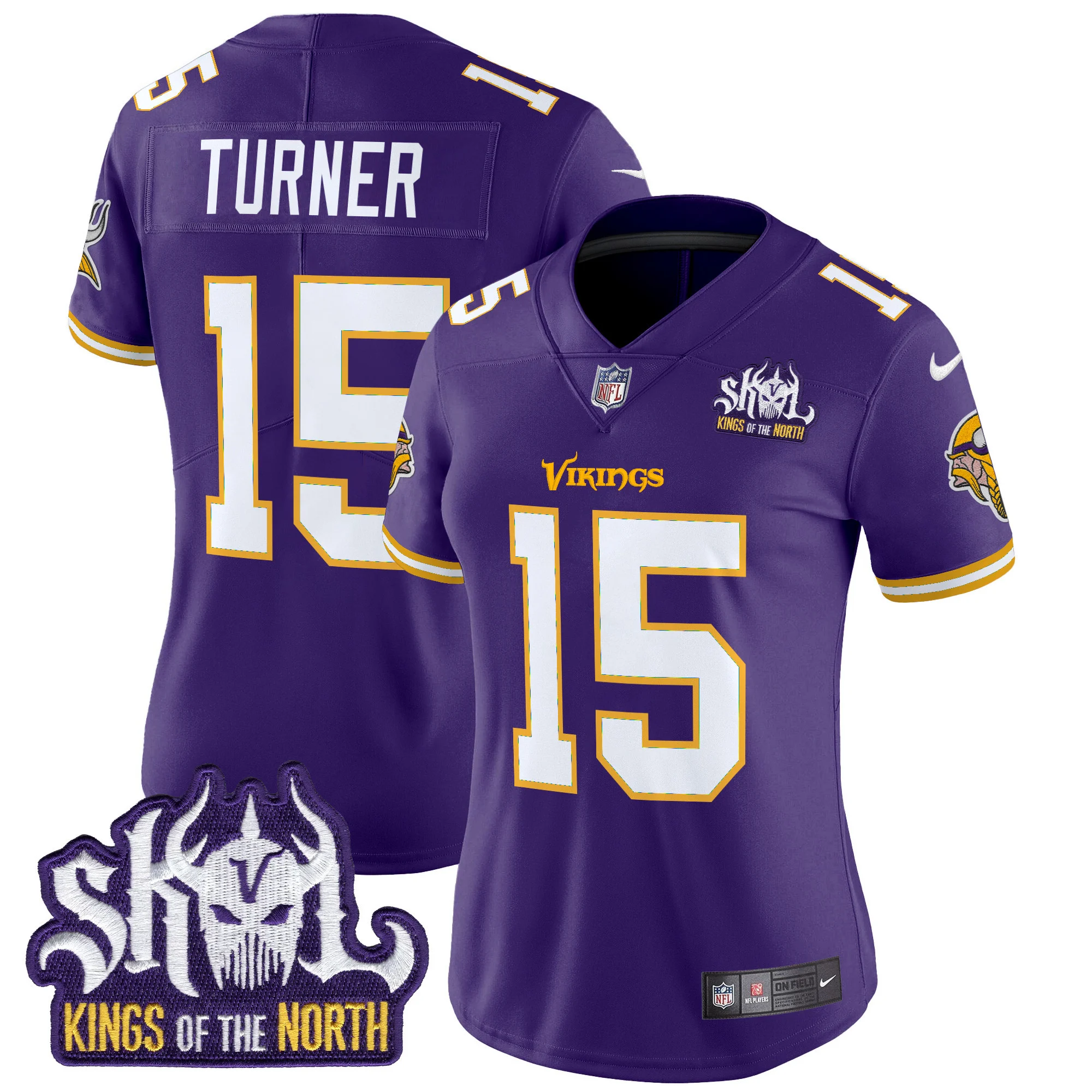 Womens Minnesota Vikings King Of The North Patch Throwback Vapor Limited Jersey Dallas Turner Jersey Purple