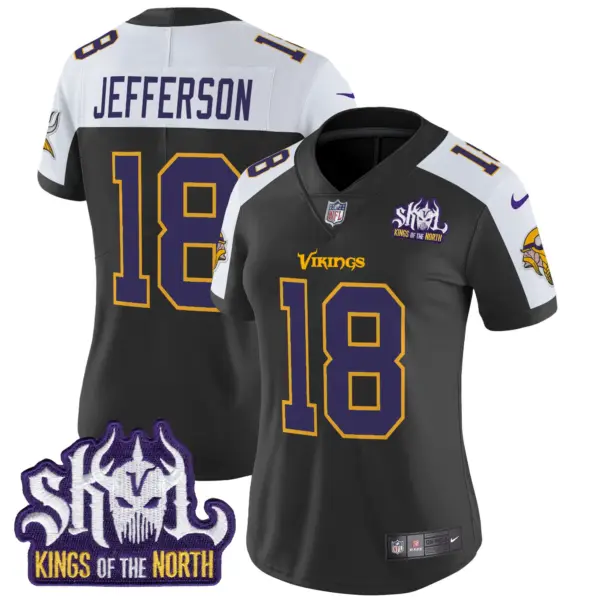 Womens Minnesota Vikings King Of The North Patch Throwback Vapor Limited Jersey Justin Jefferson Jersey Black Alternate