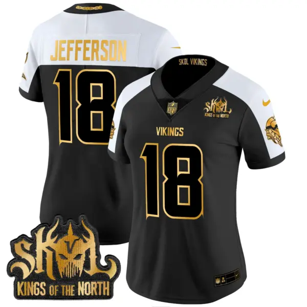 Womens Minnesota Vikings 2024 Winter Warrior Skol Patch Gold Vapor Limited Jersey Justin Jefferson Jersey Alternate