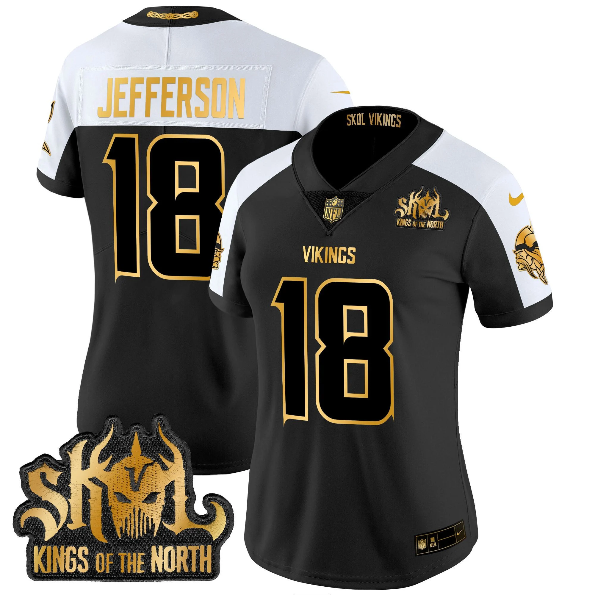 Womens Minnesota Vikings 2024 Winter Warrior Skol Patch Gold Vapor Limited Jersey Justin Jefferson Jersey Alternate