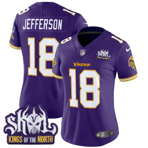 Womens Minnesota Vikings King Of The North Patch Throwback Vapor Limited Jersey Justin Jefferson Jersey Purple