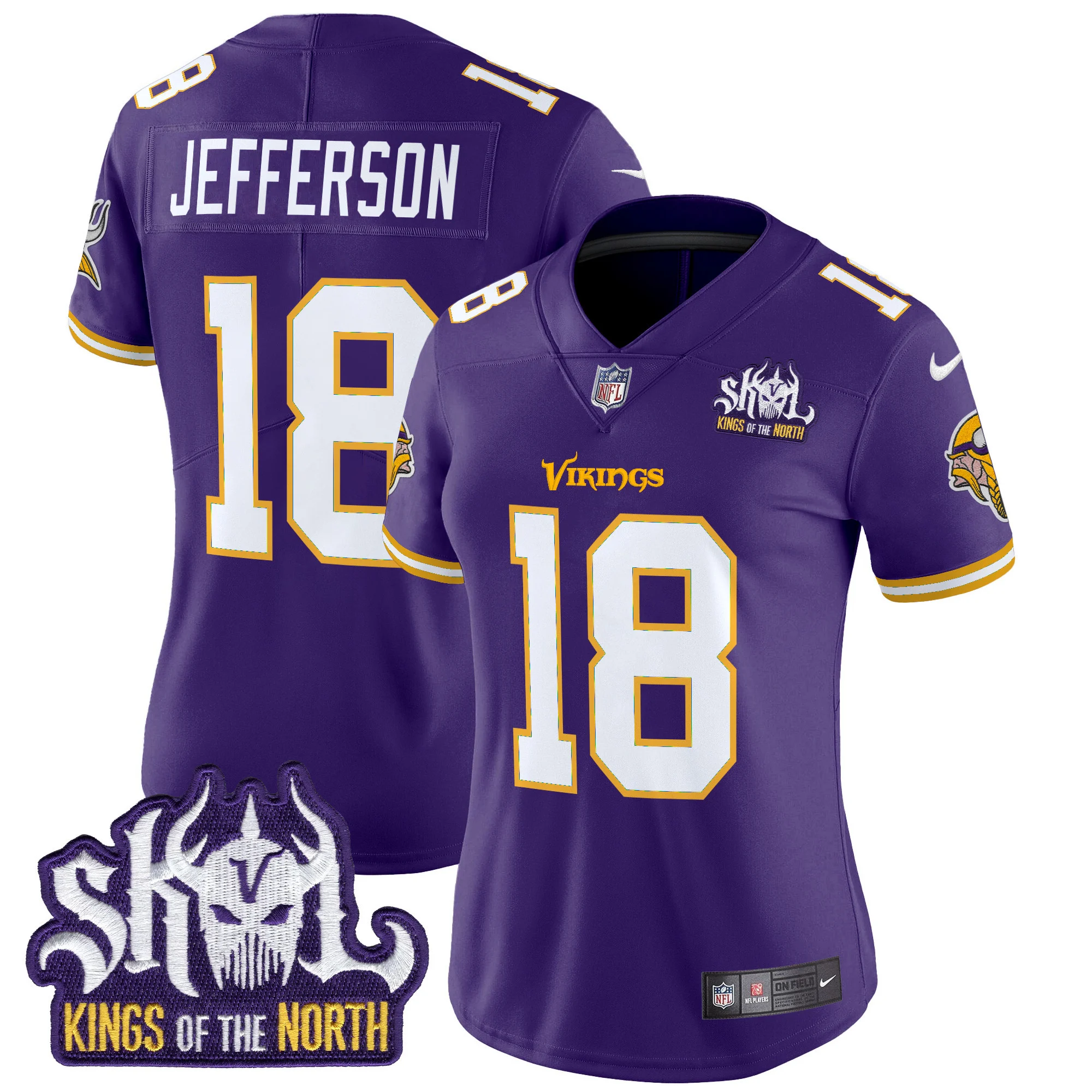 Womens Minnesota Vikings King Of The North Patch Throwback Vapor Limited Jersey Justin Jefferson Jersey Purple