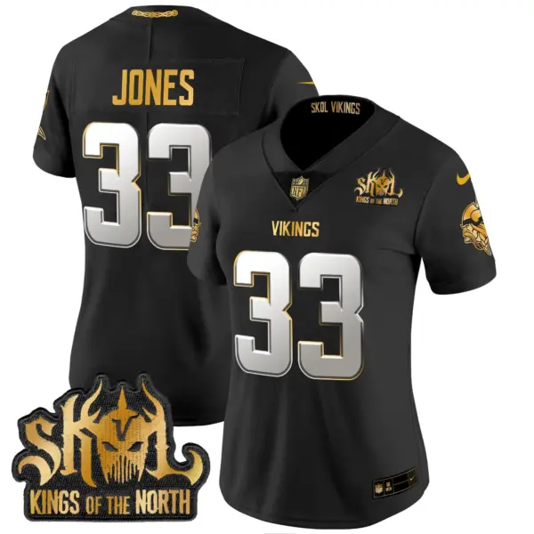 Womens Minnesota Vikings 2024 Winter Warrior Skol Patch Gold Vapor Limited Jersey Aaron Jones Jersey Black Limited