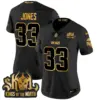 Womens Minnesota Vikings 2024 Winter Warrior Skol Patch Gold Vapor Limited Jersey Aaron Jones Jersey Black Gold