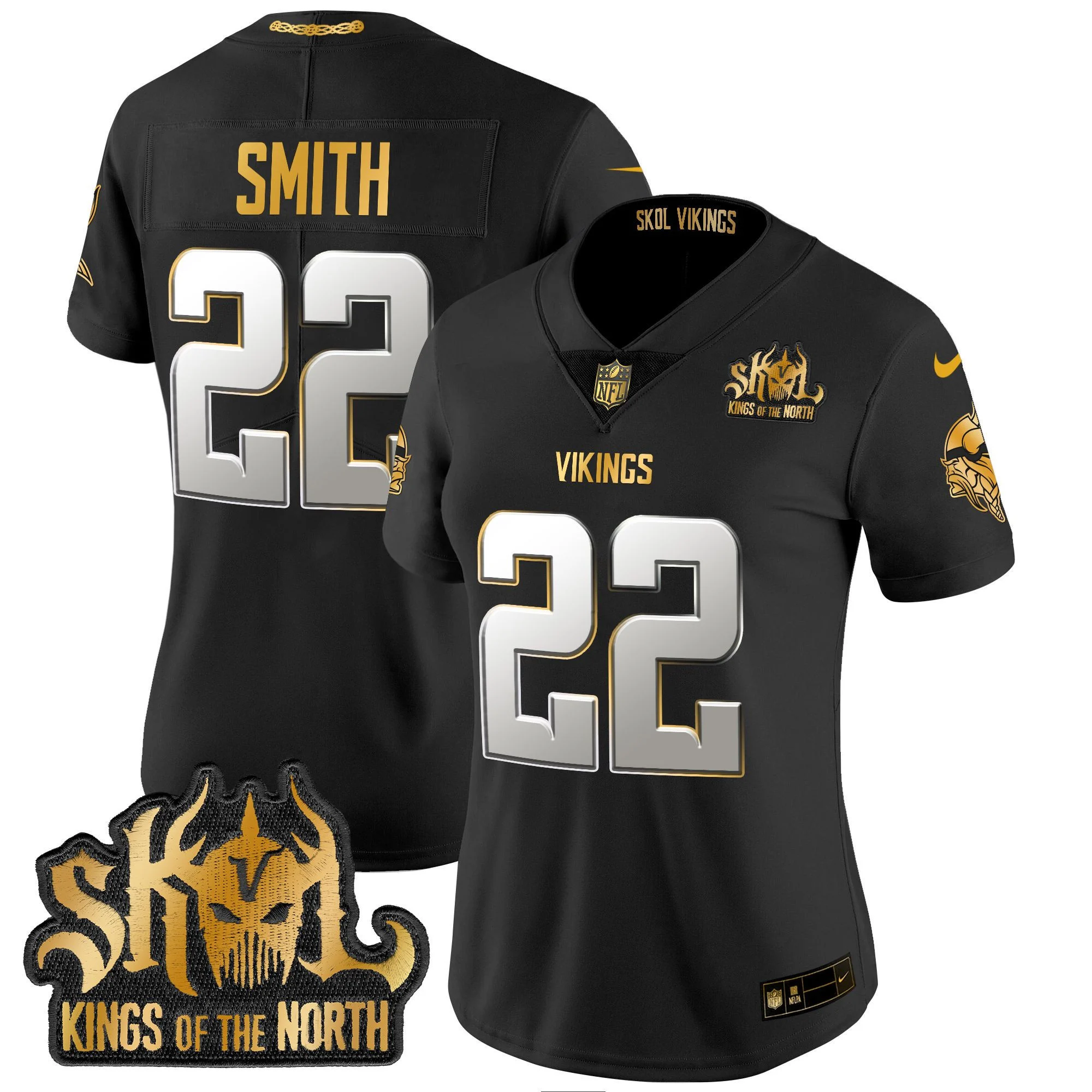 Womens Minnesota Vikings 2024 Winter Warrior Skol Patch Gold Vapor Limited Jersey Harrison Smith Jersey Black Limited