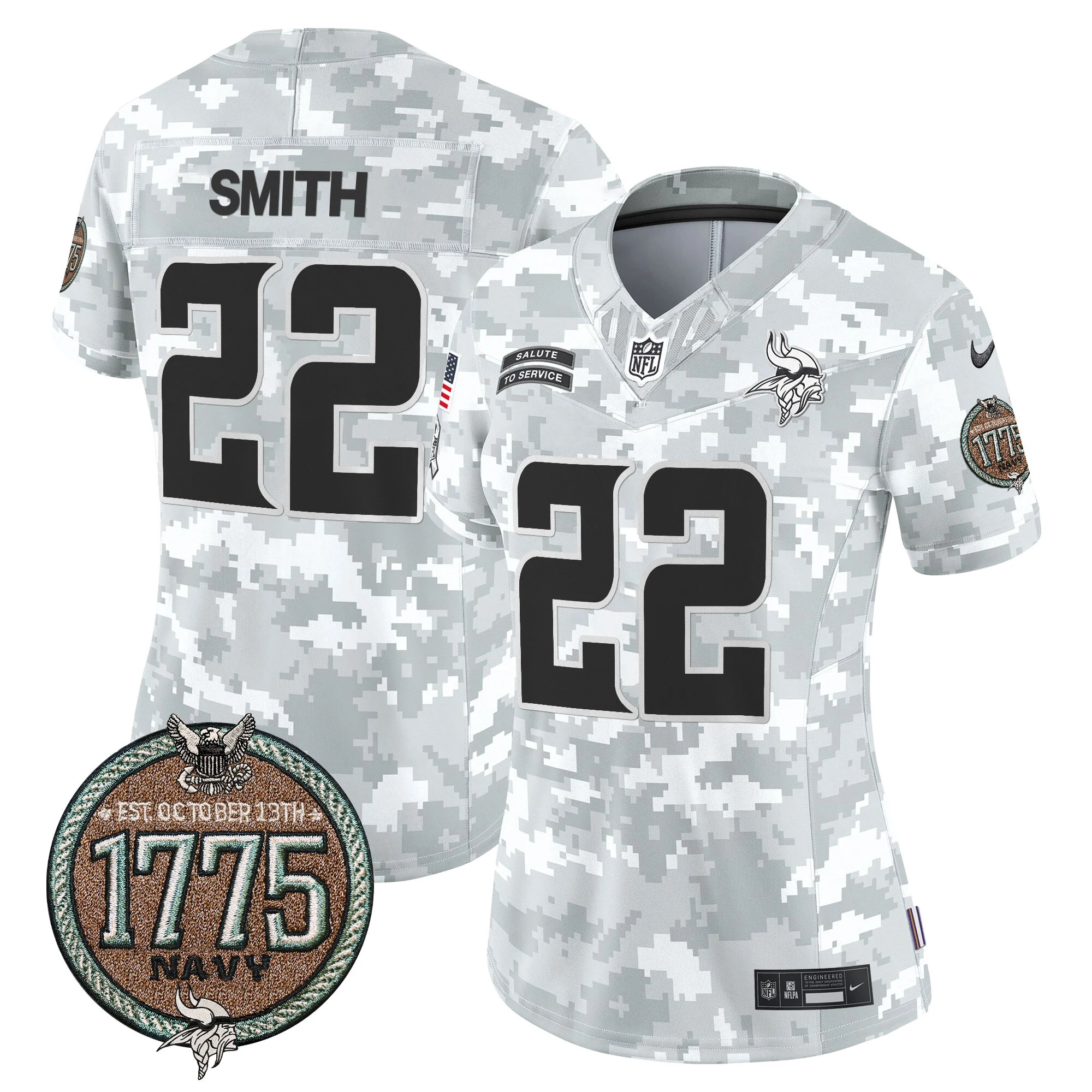 Womens Minnesota Vikings 2024 Salute To Service Establishment Year Patch Vapor Limited Jersey Harrison Smith Jersey Navy