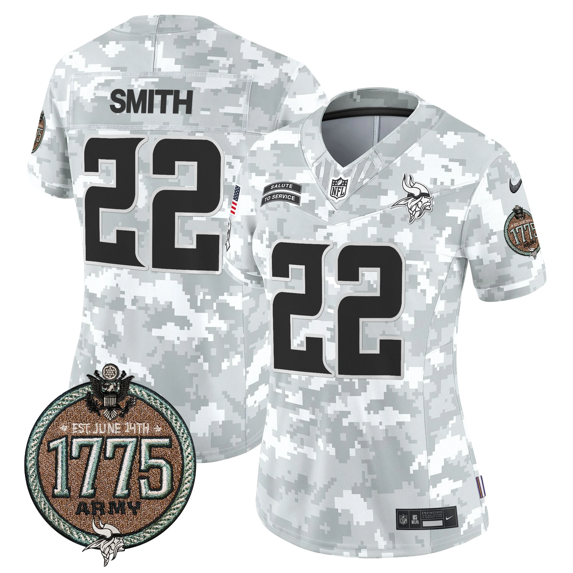 Womens Minnesota Vikings 2024 Salute To Service Establishment Year Patch Vapor Limited Jersey Harrison Smith Jersey Army
