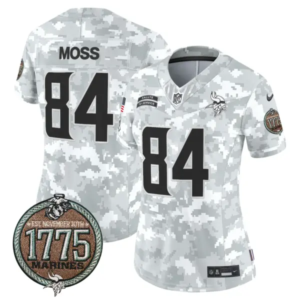 Womens Minnesota Vikings 2024 Salute To Service Establishment Year Patch Vapor Limited Jersey Randy Moss Jersey Marines