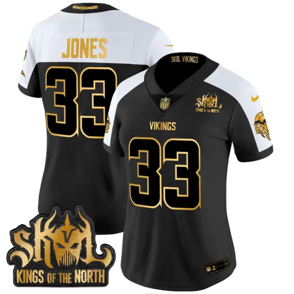 Womens Minnesota Vikings 2024 Winter Warrior Skol Patch Gold Vapor Limited Jersey Aaron Jones Jersey Alternate