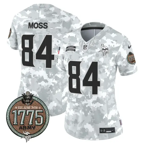 Womens Minnesota Vikings 2024 Salute To Service Establishment Year Patch Vapor Limited Jersey Randy Moss Jersey Army