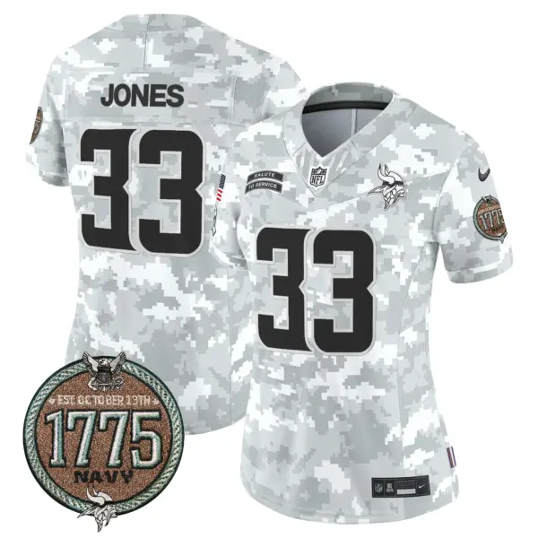 Womens Minnesota Vikings 2024 Salute To Service Establishment Year Patch Vapor Limited Jersey Aaron Jones Jersey Navy