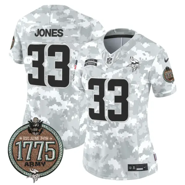 Womens Minnesota Vikings 2024 Salute To Service Establishment Year Patch Vapor Limited Jersey Aaron Jones Jersey Army