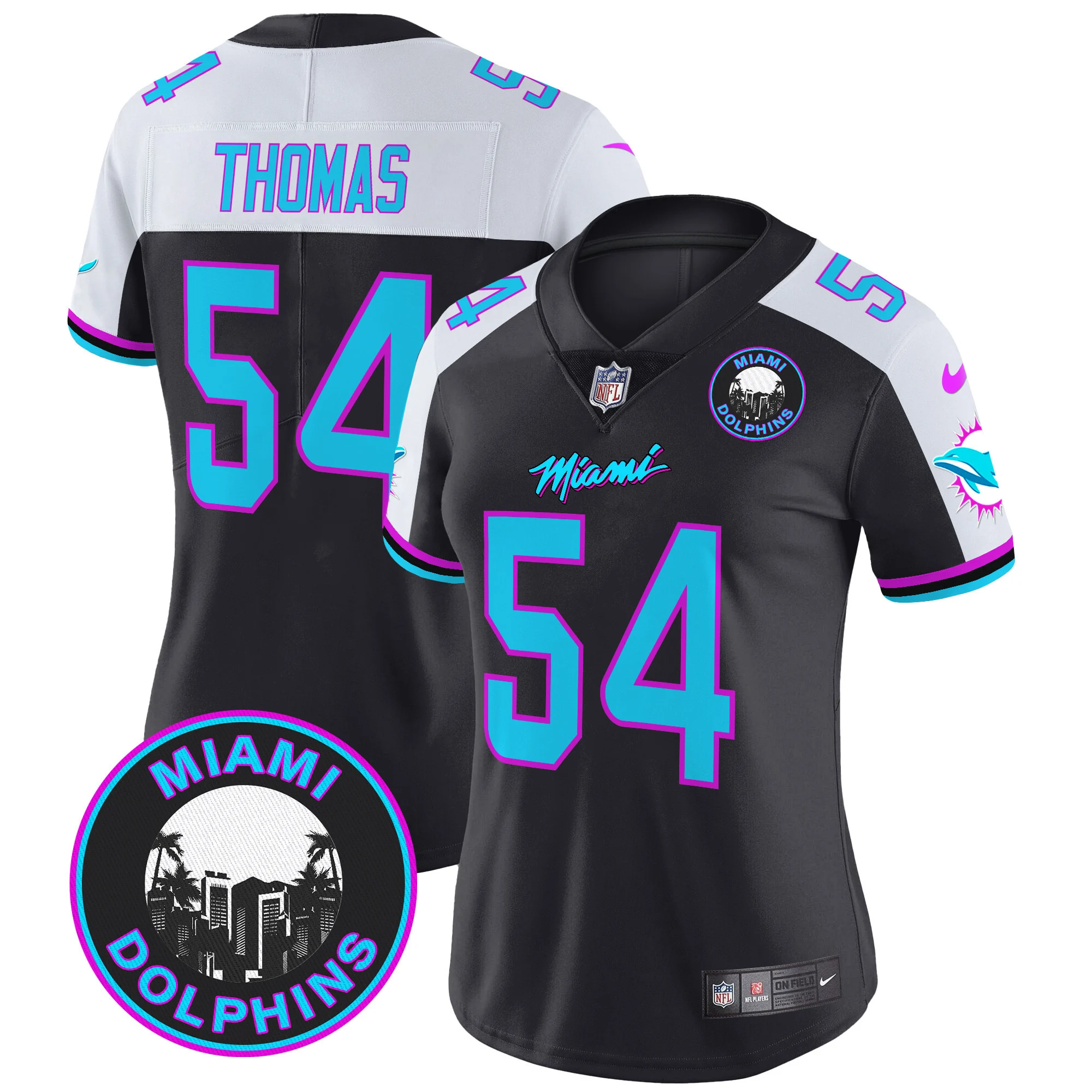 Womens Miami Dolphins Miami Vice Vapor Limited Jersey V3 Zach Thomas Jersey Black Alternate