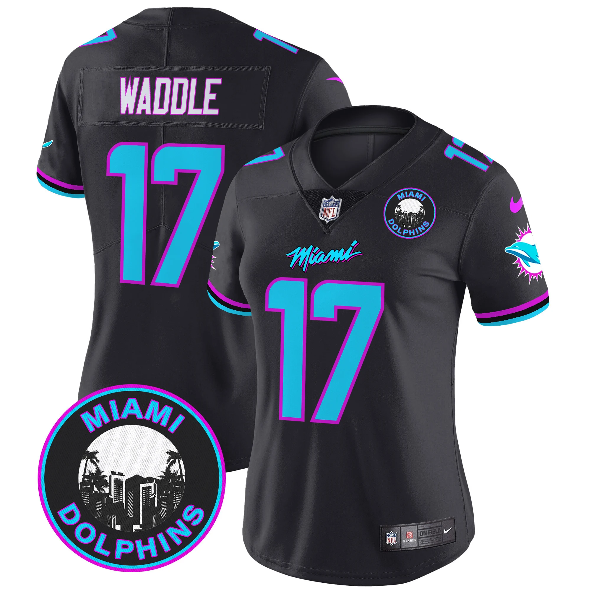 Womens Miami Dolphins Miami Vice Vapor Limited Jersey V3 Jaylen Waddle Jersey Black