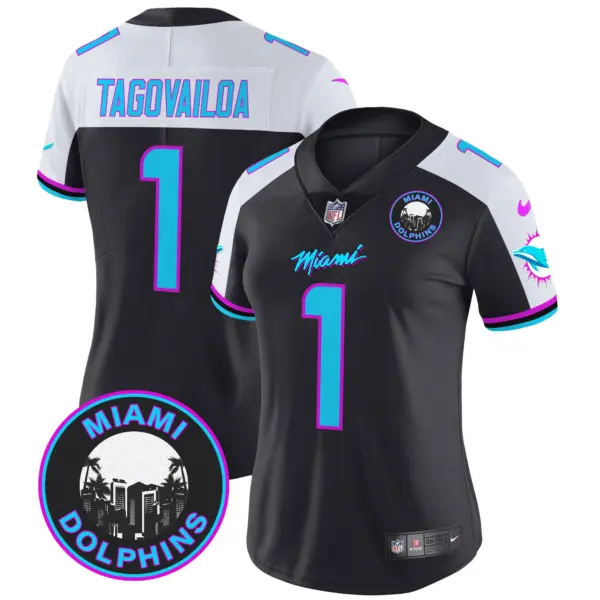 Womens Miami Dolphins Miami Vice Vapor Limited Jersey V3 Tua Tagovailoa Jersey Black Alternate