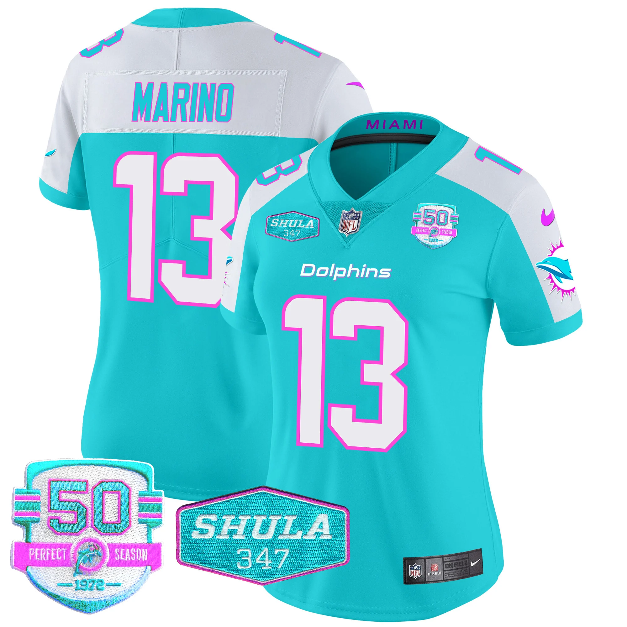 Womens Miami Dolphins Miami Vice Vapor Limited Jersey V2 Dan Marino Jersey Aqua Alternate