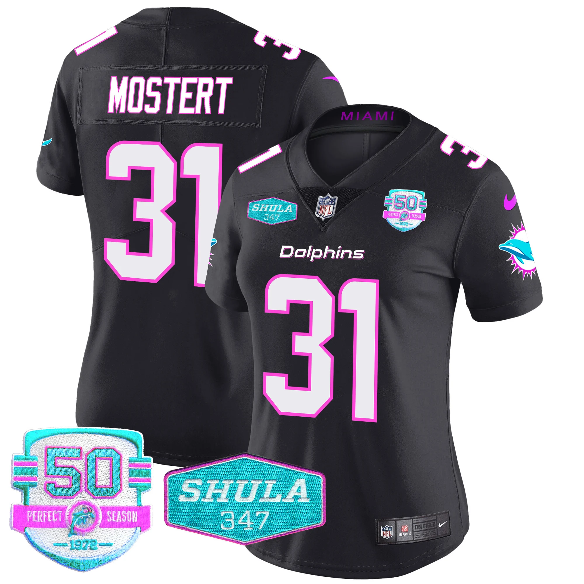 Womens Miami Dolphins Miami Vice Vapor Limited Jersey V2 Raheem Mostert Jersey Black