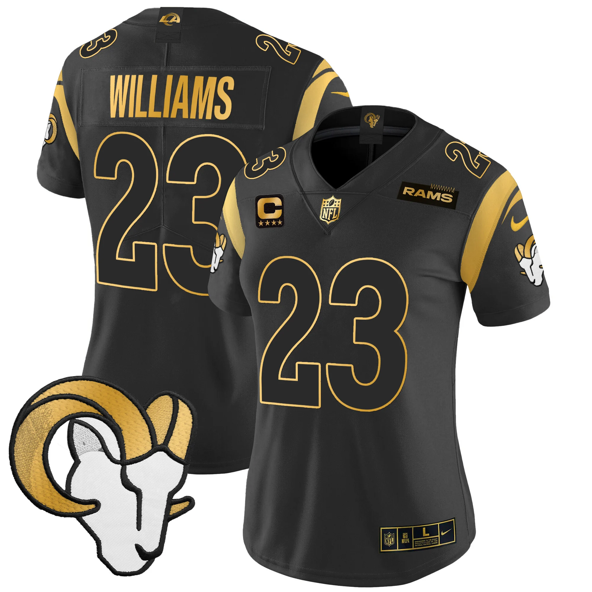 Womens Los Angeles Rams 2024 Gold Vapor Limited Jersey Kyren Williams Jersey Black Gold