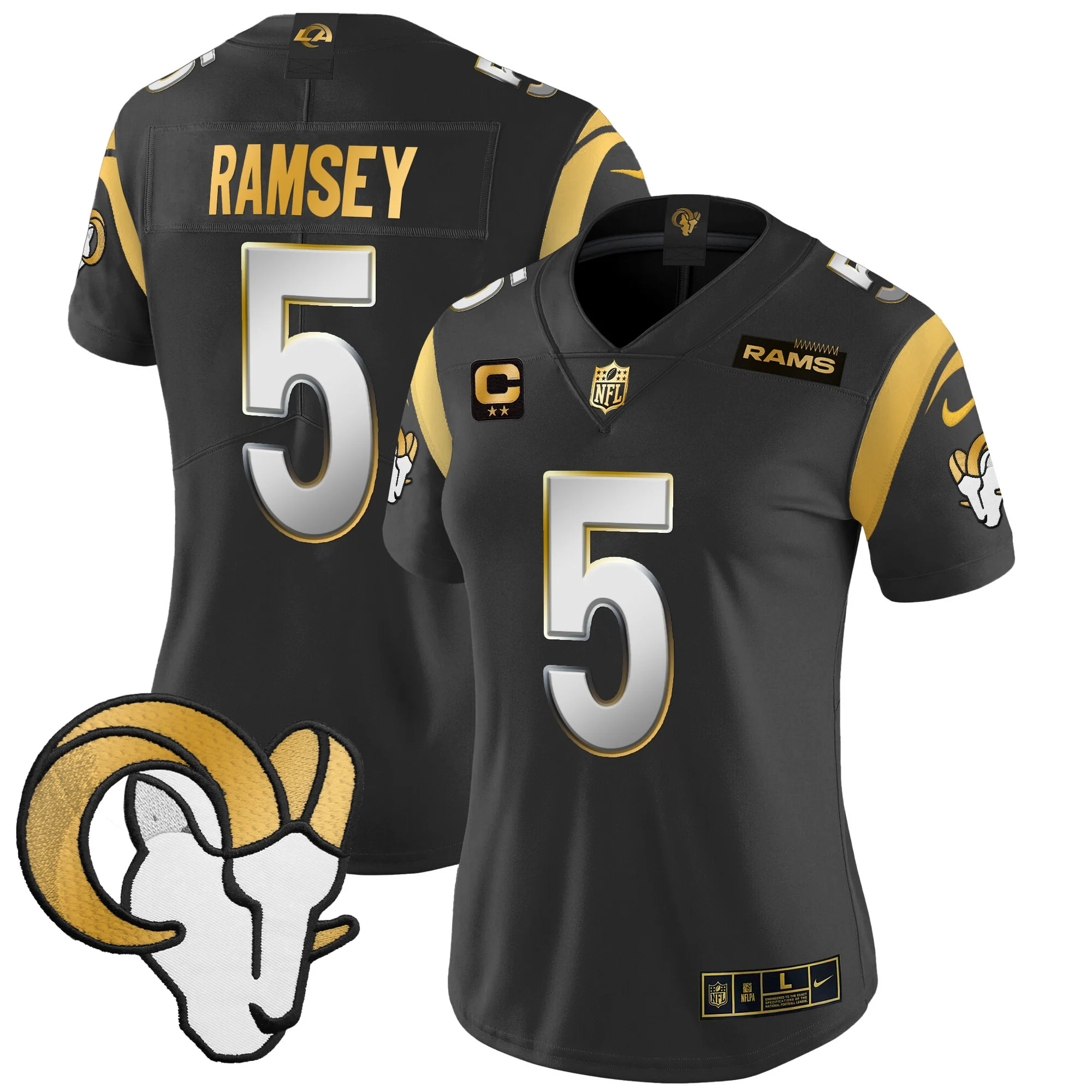 Womens Los Angeles Rams 2024 Gold Vapor Limited Jersey Jalen Ramsey Jersey Black Limited