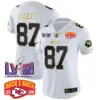Womens Kansas City Chiefs Super Bowl LVIII Back 2 Back Patch Vapor Jersey V2 Travis Kelce Jersey White Gold