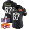 Womens Kansas City Chiefs Super Bowl LVIII Back 2 Back Patch Vapor Jersey V2 Travis Kelce Jersey Black Limited