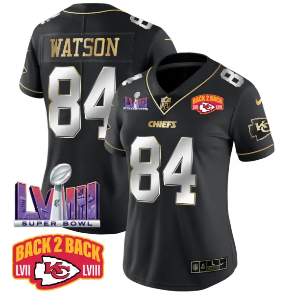 Womens Kansas City Chiefs Super Bowl LVIII Back 2 Back Patch Vapor Jersey V2 Justin Watson Jersey Black Limited