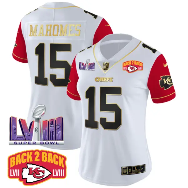 Womens Kansas City Chiefs Super Bowl LVIII Back 2 Back Patch Vapor Jersey V2 Patrick Mahomes Jersey Color Sleeves