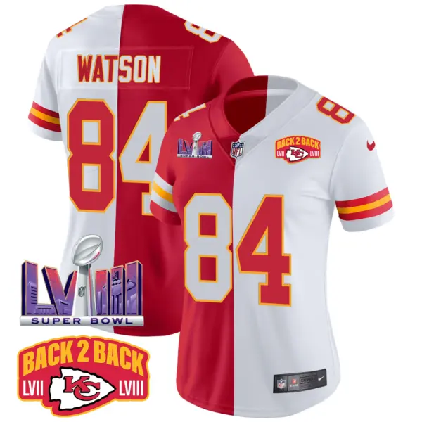Womens Kansas City Chiefs Super Bowl LVIII Back 2 Back Patch Vapor Jersey V2 Justin Watson Jersey Split