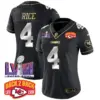 Womens Kansas City Chiefs Super Bowl LVIII Back 2 Back Patch Vapor Jersey V2 Rashee Rice Jersey Black Limited