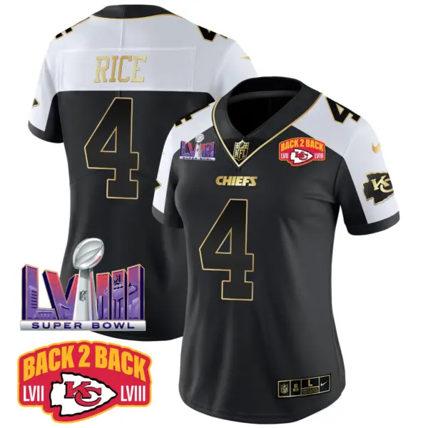 Womens Kansas City Chiefs Super Bowl LVIII Back 2 Back Patch Vapor Jersey V2 Rashee Rice Jersey Alternate