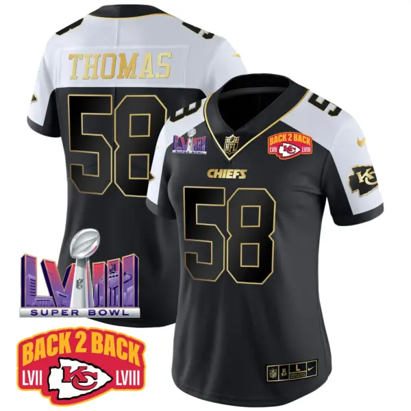 Womens Kansas City Chiefs Super Bowl LVIII Back 2 Back Patch Vapor Jersey V2 Derick Thomas Jersey Alternate