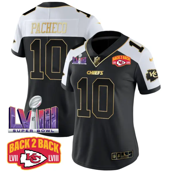 Womens Kansas City Chiefs Super Bowl LVIII Back 2 Back Patch Vapor Jersey V2 Isiah Pacheco Jersey Alternate