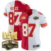 Womens Kansas City Chiefs Super Bowl LVIII Back 2 Back Gold Patch Vapor Jersey V2 Travis Kelce Jersey Split