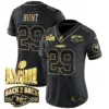 Womens Kansas City Chiefs Super Bowl LVIII Back 2 Back Gold Patch Vapor Jersey V2 Kareem Hunt Jersey Black Gold