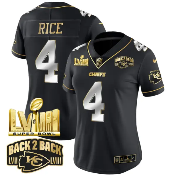 Womens Kansas City Chiefs Super Bowl LVIII Back 2 Back Gold Patch Vapor Jersey V2 Rashee Rice Jersey Black Limited