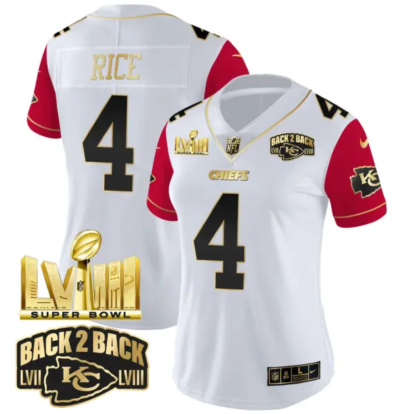 Womens Kansas City Chiefs Super Bowl LVIII Back 2 Back Gold Patch Vapor Jersey V2 Rashee Rice Jersey Color Sleeves