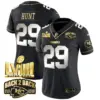 Womens Kansas City Chiefs Super Bowl LVIII Back 2 Back Gold Patch Vapor Jersey V2 Kareem Hunt Jersey Black Limited