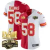Womens Kansas City Chiefs Super Bowl LVIII Back 2 Back Gold Patch Vapor Jersey V2 Derrick Thomas Jersey Split