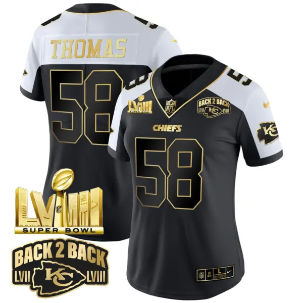Womens Kansas City Chiefs Super Bowl LVIII Back 2 Back Gold Patch Vapor Jersey V2 Derrick Thomas Jersey Alternate