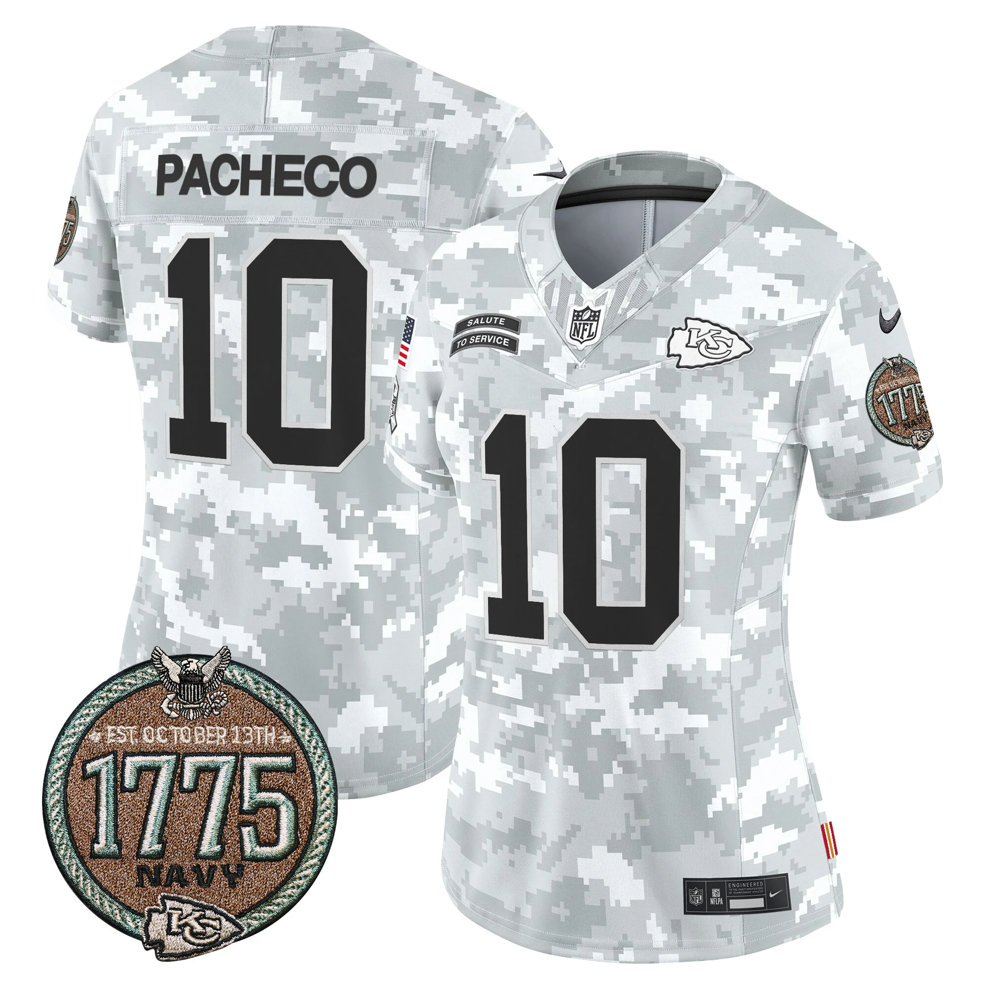 Womens Kansas City Chiefs 2024 Salute To Service Establishment Year Patch Vapor Limited Jersey Isiah Pacheco Jersey Navy