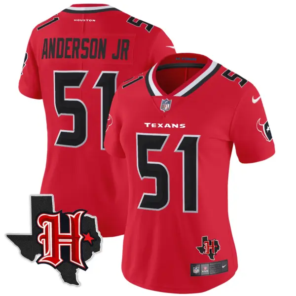 Womens Houston Texans 2024 Texas Patch Vapor Limited Jersey V5 Will Anderson Jr Jersey Red