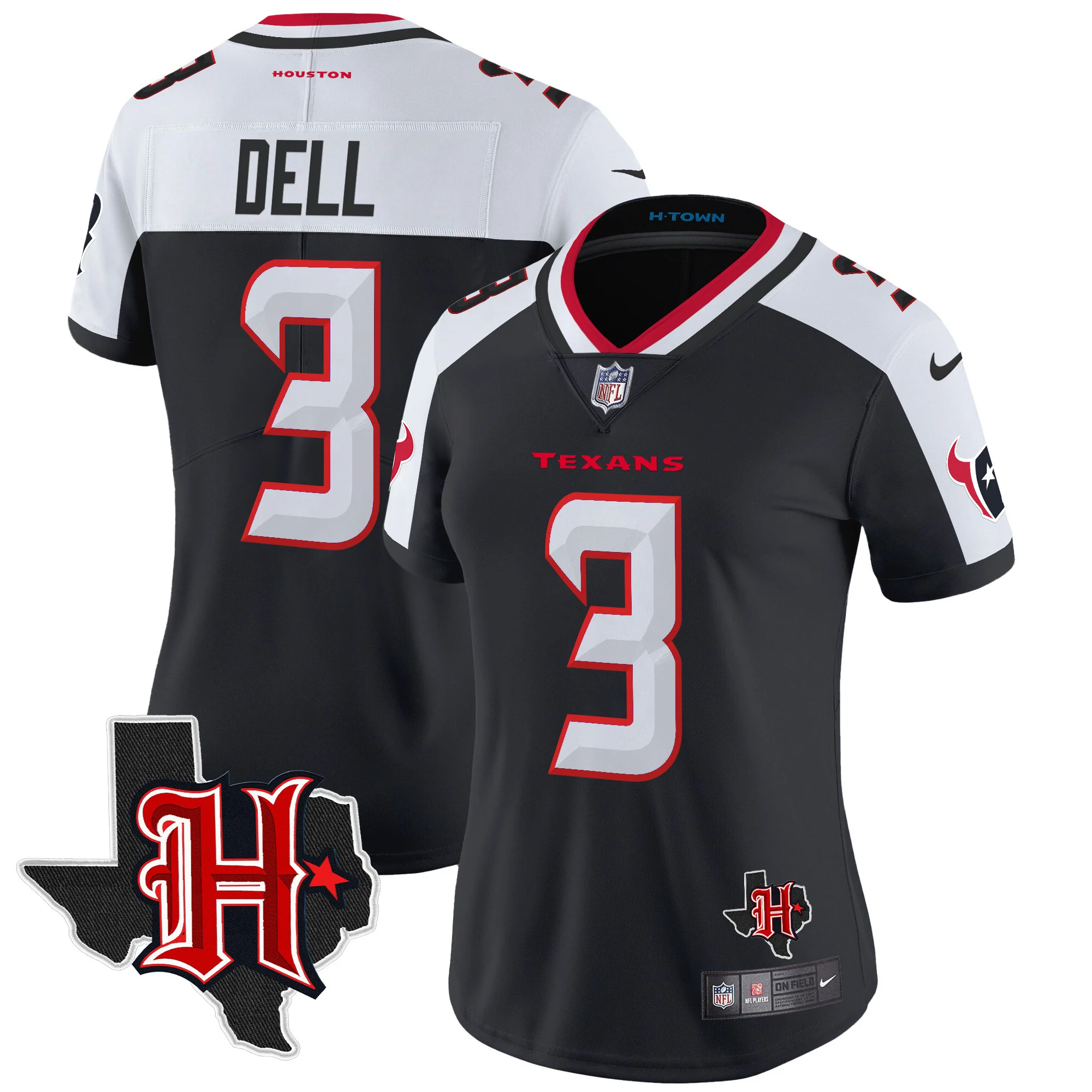 Womens Houston Texans 2024 Texas Patch Vapor Limited Jersey V5 Tank Dell Jersey Navy Alternate