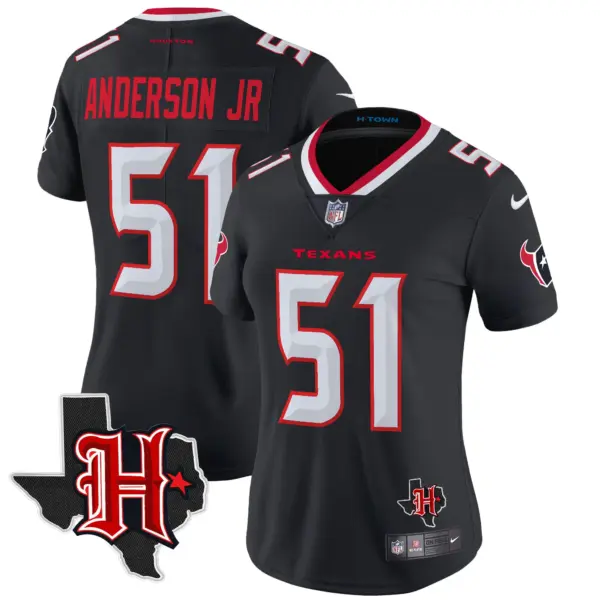 Womens Houston Texans 2024 Texas Patch Vapor Limited Jersey V5 Will Anderson Jr Jersey Navy