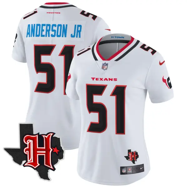 Womens Houston Texans 2024 Texas Patch Vapor Limited Jersey V5 Will Anderson Jr Jersey White