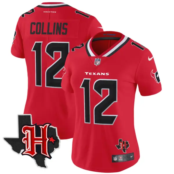 Womens Houston Texans 2024 Texas Patch Vapor Limited Jersey V5 Nico Collins Jersey Red