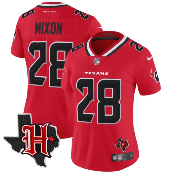 Womens Houston Texans 2024 Texas Patch Vapor Limited Jersey V5 Joe Mixon Jersey Red