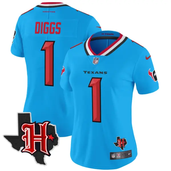 Womens Houston Texans 2024 Texas Patch Vapor Limited Jersey V5 Stefon Diggs Jersey Blue